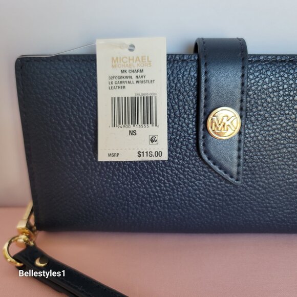 MICHAEL KORS Bifold Pebbled Leather Large Wallet/Wristlet- Navy color 🎈$88.⭐ - Picture 16 of 16